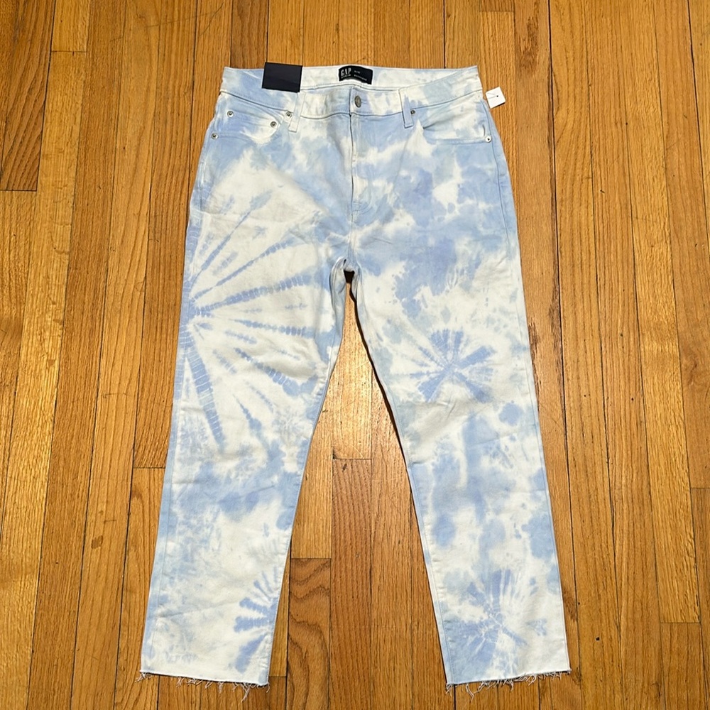 NEW GAP denim boyfriend mid rise fit straight leg tye dye jeans 10/30